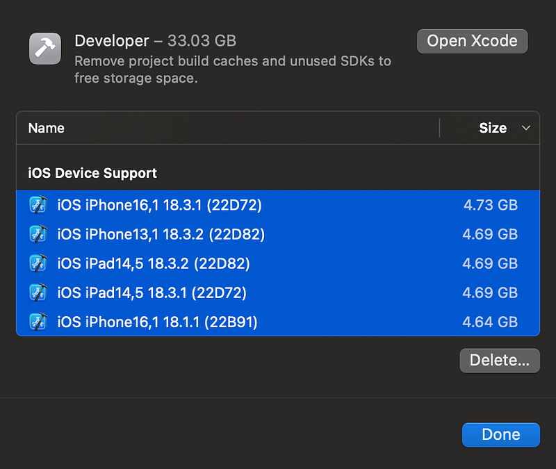 Disk usage before cleanup