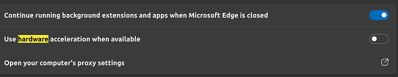 Hardware acceleration setting in Edge browser