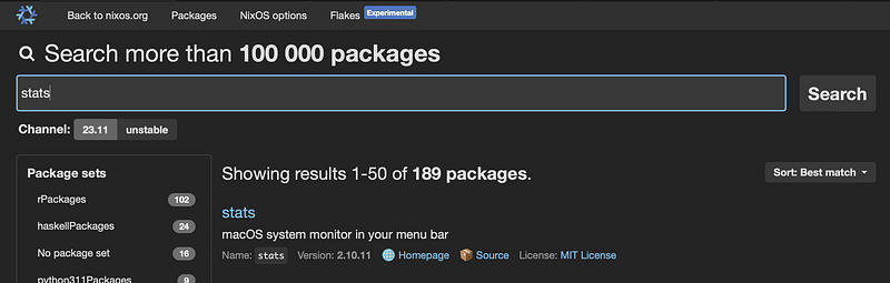 Search for stats package